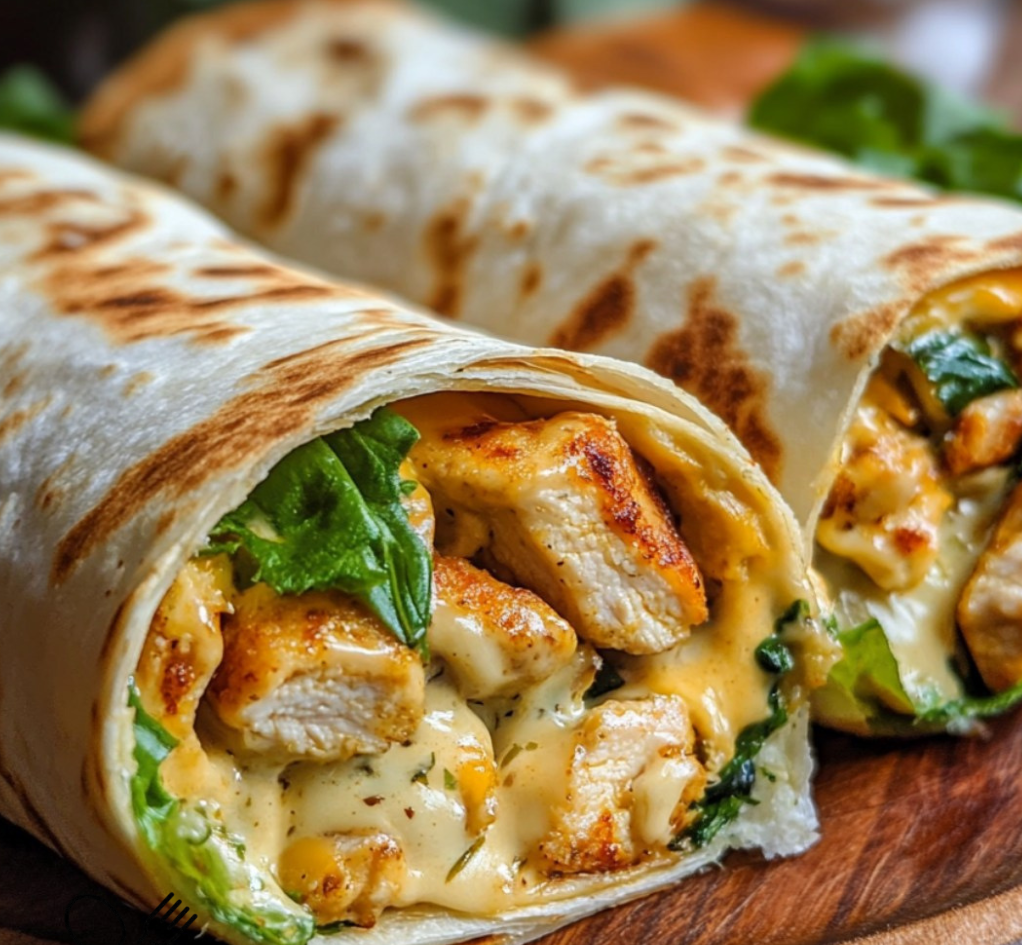 Garlic chicken wraps with cheese filling